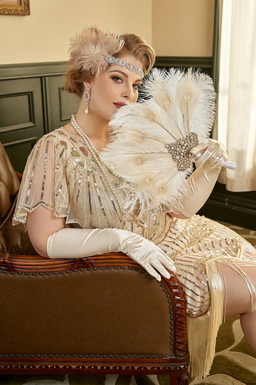 Kość Słoniowa Perły Miłośnik Lata 20 z Piórami